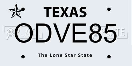 ODVE85 Texas License Plate