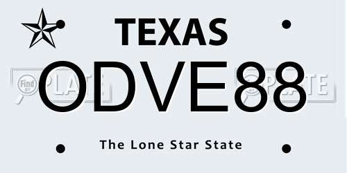ODVE88 Texas License Plate
