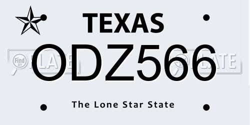 ODZ566 Texas License Plate