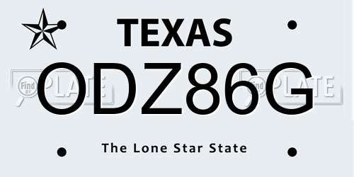 ODZ86G Texas License Plate