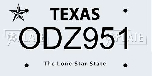 ODZ951 Texas License Plate