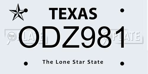 ODZ981 Texas License Plate