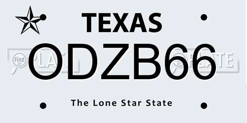ODZB66 Texas License Plate