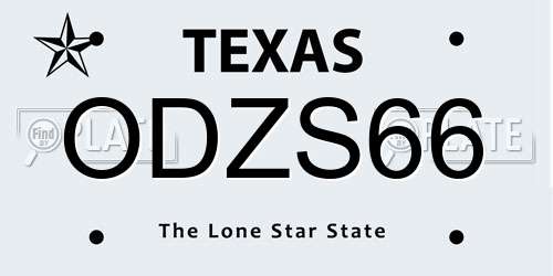 ODZS66 Texas License Plate