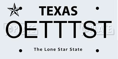 OETTTST Texas License Plate