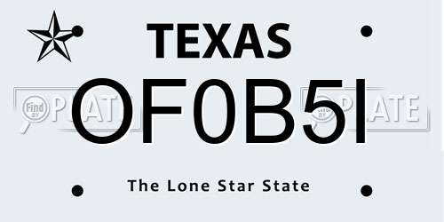 OF0B5I Texas License Plate