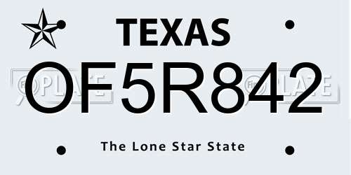 OF5R842 Texas License Plate