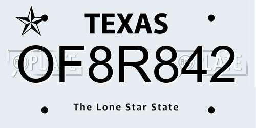 OF8R842 Texas License Plate
