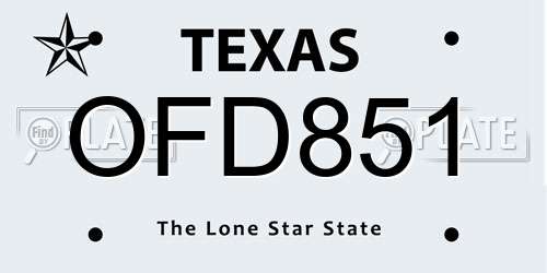 OFD851 Texas License Plate