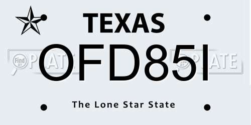 OFD85I Texas License Plate