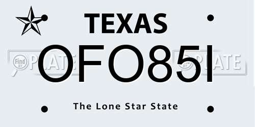 OFO85I Texas License Plate