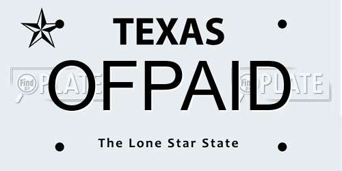 OFPAID Texas License Plate