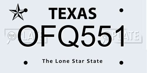 OFQ551 Texas License Plate
