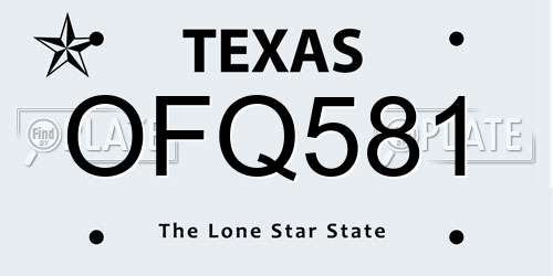 OFQ581 Texas License Plate
