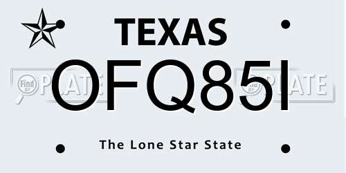 OFQ85I Texas License Plate