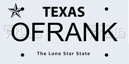 OFRANK Texas License Plate