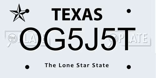 OG5J5T Texas License Plate