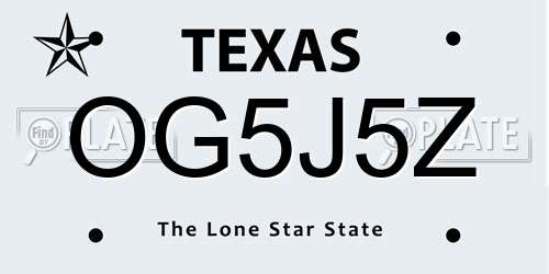 OG5J5Z Texas License Plate