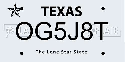 OG5J8T Texas License Plate