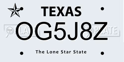 OG5J8Z Texas License Plate