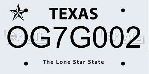 OG7G002 Texas License Plate