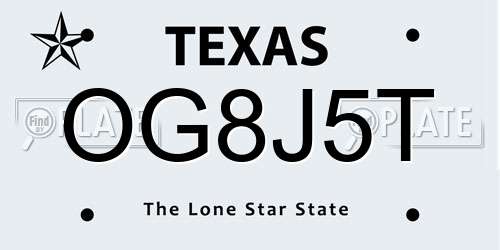 OG8J5T Texas License Plate