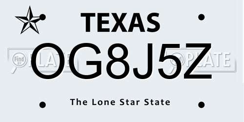 OG8J5Z Texas License Plate