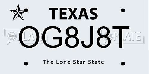 OG8J8T Texas License Plate