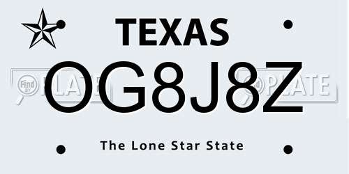 OG8J8Z Texas License Plate