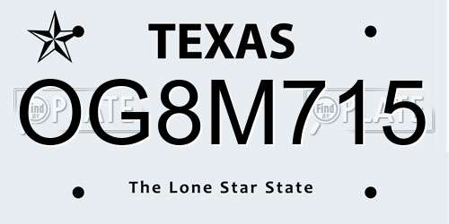 OG8M715 Texas License Plate