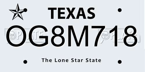 OG8M718 Texas License Plate