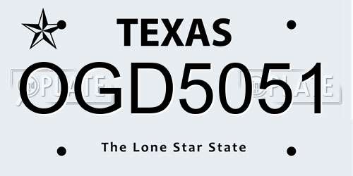 OGD5051 Texas License Plate