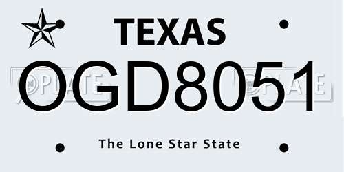 OGD8051 Texas License Plate