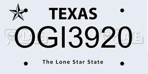 OGI3920 Texas License Plate