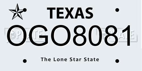 OGO8081 Texas License Plate