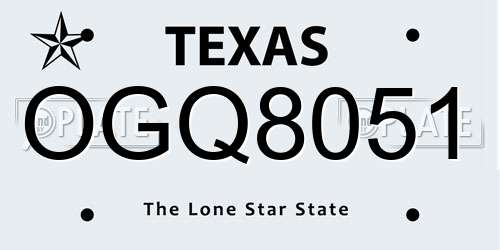 OGQ8051 Texas License Plate