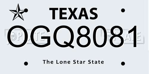 OGQ8081 Texas License Plate