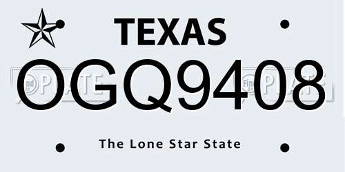OGQ9408 Texas License Plate