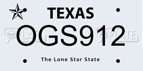 OGS912 Texas License Plate