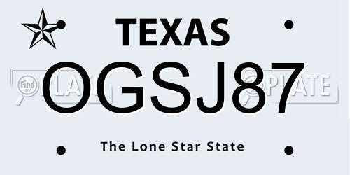 OGSJ87 Texas License Plate