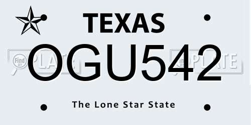 OGU542 Texas License Plate