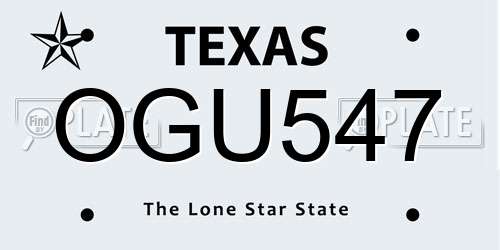 OGU547 Texas License Plate