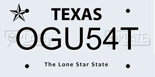 OGU54T Texas License Plate