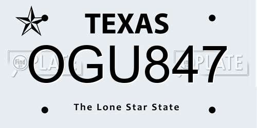 OGU847 Texas License Plate
