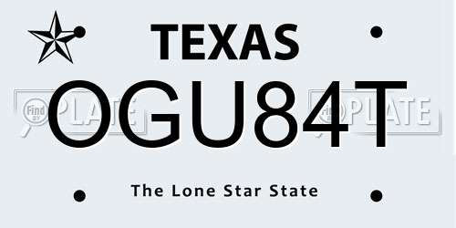 OGU84T Texas License Plate
