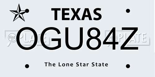 OGU84Z Texas License Plate