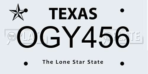 OGY456 Texas License Plate
