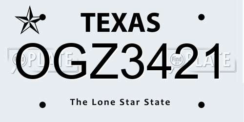 OGZ3421 Texas License Plate