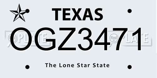 OGZ3471 Texas License Plate