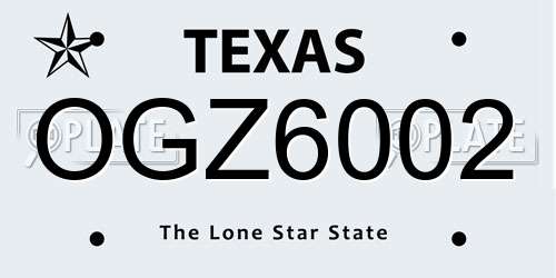 OGZ6002 Texas License Plate